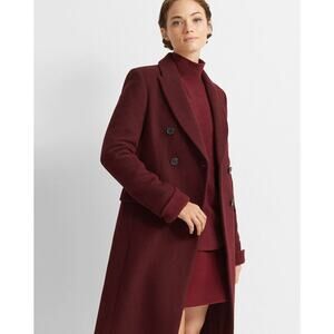 Club Monaco Burgundy Red Jemma Double Breasted Wool Coat XS Extra Small Midi